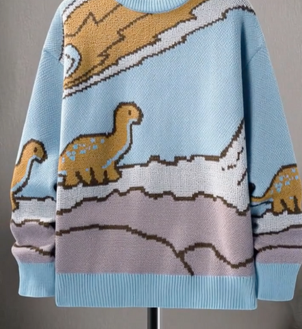 Thick Knit Dinosaur Asteroid Pullover Sweater
