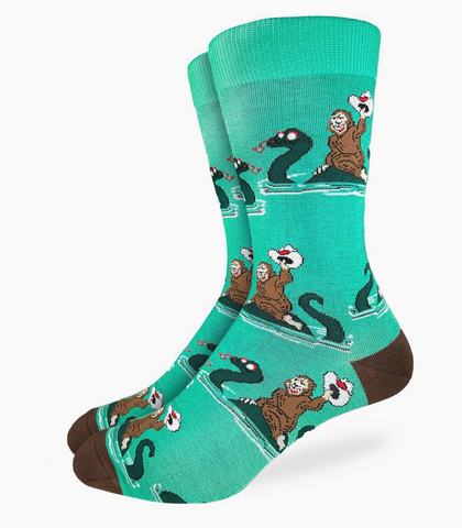 Bigfoot Riding Loch Ness Monster Socks - Men's Sizing