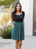 Forest Green Polka Dot Knee Length Front Pocket Skirt