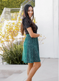 Forest Green Polka Dot Knee Length Front Pocket Skirt