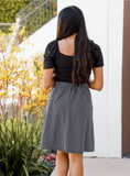 Black Striped Dot Knee Length Front Pocket Skirt
