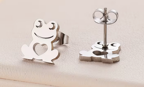 Silvery Frog Stud Earrings