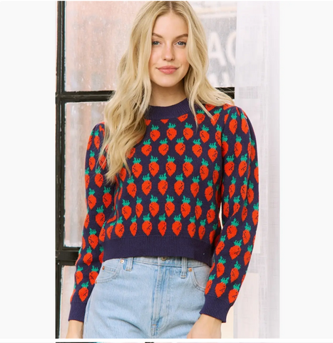 Strawberry Print Pullover Sweater