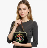 Moon Phase Mushroom Kiss Lock Purse - Black