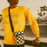 Crossbody Mini Brick Bag - Black & White Checkered Print