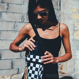 Crossbody Mini Brick Bag - Black & White Checkered Print