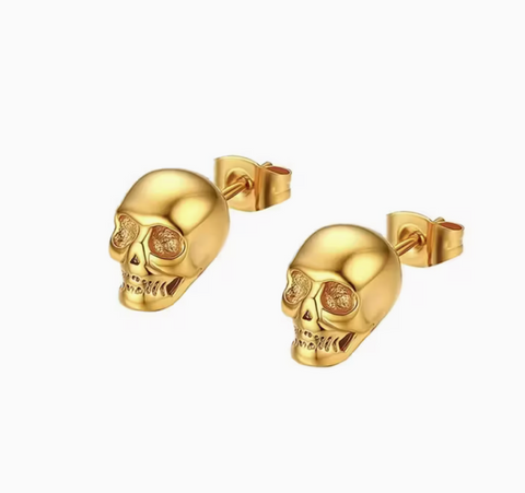 3D Gold Skull Studs