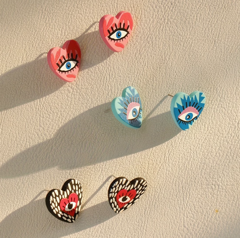 Assorted Heart Eye Stud Earrings