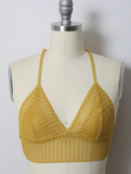 Ribbed Lace Boho Racerback Bralette in Mustard Yellow