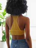 Ribbed Lace Boho Racerback Bralette in Mustard Yellow