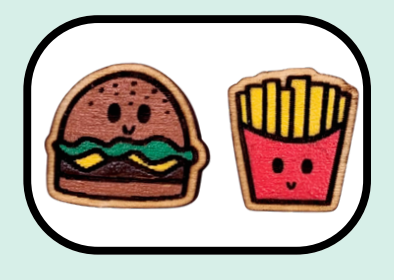 Wooden Burger and Fries Stud