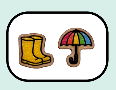 Wooden Umbrella and Rainboots Studs