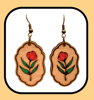 Wooden Framed Floral  Dangle Earrings