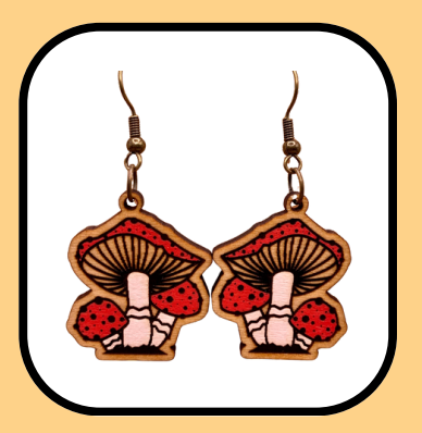 Wooden Red Mushroom Dangle Earrings
