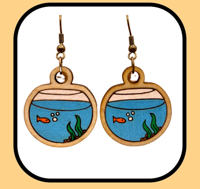 Wooden Fish Bowl Dangle Earrings