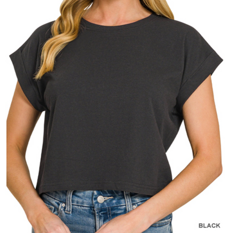 Cotton Folded Sleeve Top - Assorted Colours