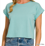 Cotton Folded Sleeve Top - Assorted Colours