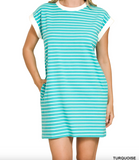 Striped Contrast Trim Rib Banded T-shirt Dress - Assorted Colours