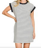 Striped Contrast Trim Rib Banded T-shirt Dress - Assorted Colours