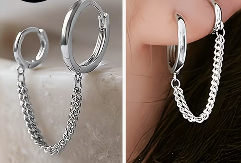 Double Hoop Chained Earring