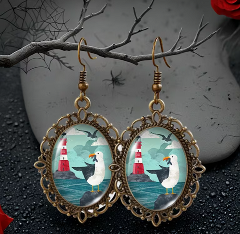Seagull Bubble Ornate Dangle Earrings