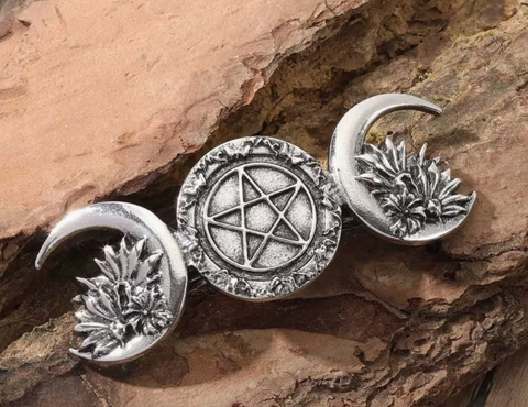 Triple Moon Pentagram Witchy Hair Clip