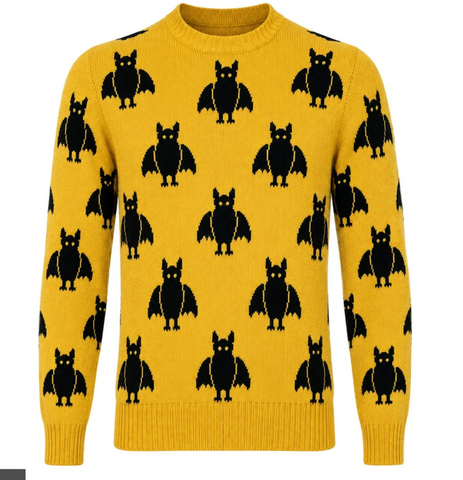 Men's Yellow Vintage Bat Wing Jacquard Knit Sweater
