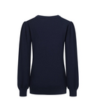 Dark Blue Swallow Bird Embroidered Bubble Sleeve Knitwear Sweater