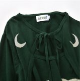 Green Vintage Pop Art Cut Out Owl Moon Jacquard Knit