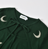 Green Vintage Pop Art Cut Out Owl Moon Jacquard Knit