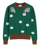 Women's 70s Retro Green Raccoon Embroidered Knitwear Sweater