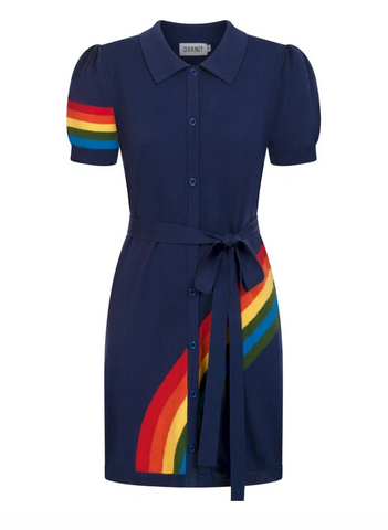 Navy Retro Rainbow Knit Dress