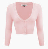 Cropped 3/4 Sleeve V-Neck Cardigan - Assorted Colours
