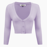Cropped 3/4 Sleeve V-Neck Cardigan - Assorted Colours