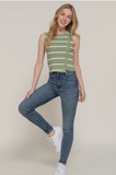 Sleeveless Diagonal Shape Placket Stripe Spring Top
