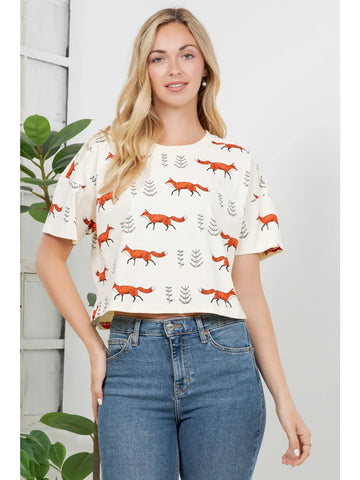 Fox Print Cotton Crop Top