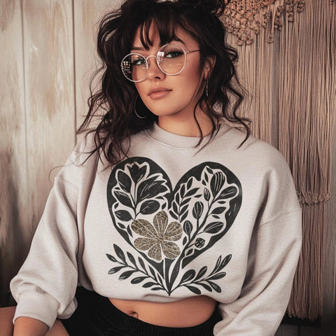 Boho Floral Heart Design Crewneck