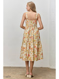 Cream Floral Print Scalloped Edge Midi Dress
