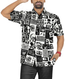 Happy Bay Linen Button Up Mens Shirt -  Black and White Skeleton Rocker