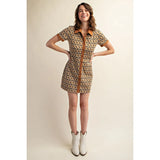 Retro Collared Abstract Mini Dress