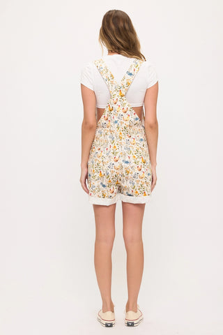 Rooster and Floral Print Shortalls