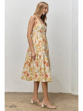 Cream Floral Print Scalloped Edge Midi Dress