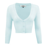 Cropped 3/4 Sleeve V-Neck Cardigan - Assorted Colours