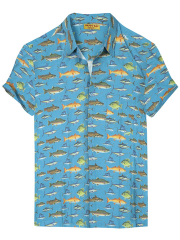 Happy Bay Button Up Mens Shirt -  Hawaiian Multi Dolphin