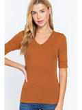 Elbow Sleeve V-Neck Cotton Spandex Top
