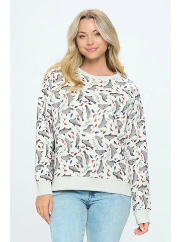 Seal Print Crew Neck Sweatshirt
