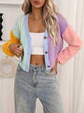 Pastel Colour Block Cropped Button Up Cardigan