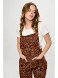 Fall Floral Print Corduroy Overalls