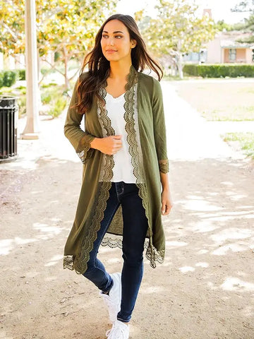 3/4 Sleeve Lace Trim Cardigan - Assorted Colours