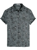 Happy Bay Linen Button Up Mens Shirt -  Grey Skull (Copy)